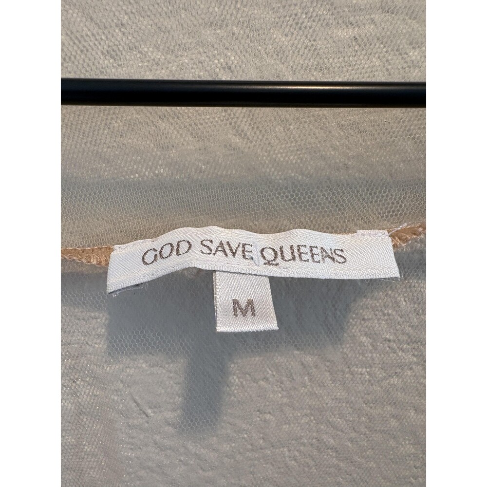 God Save Queens Robe Womens Medium Beige Sheer Mesh Kimono Long Sleeve Lace - Picture 3 of 4